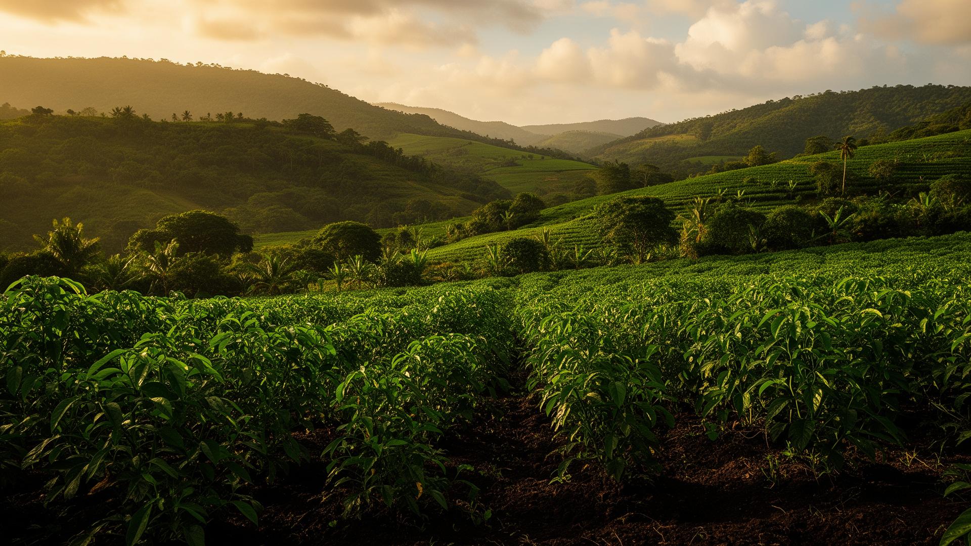 Caribbean farmland at golden hour